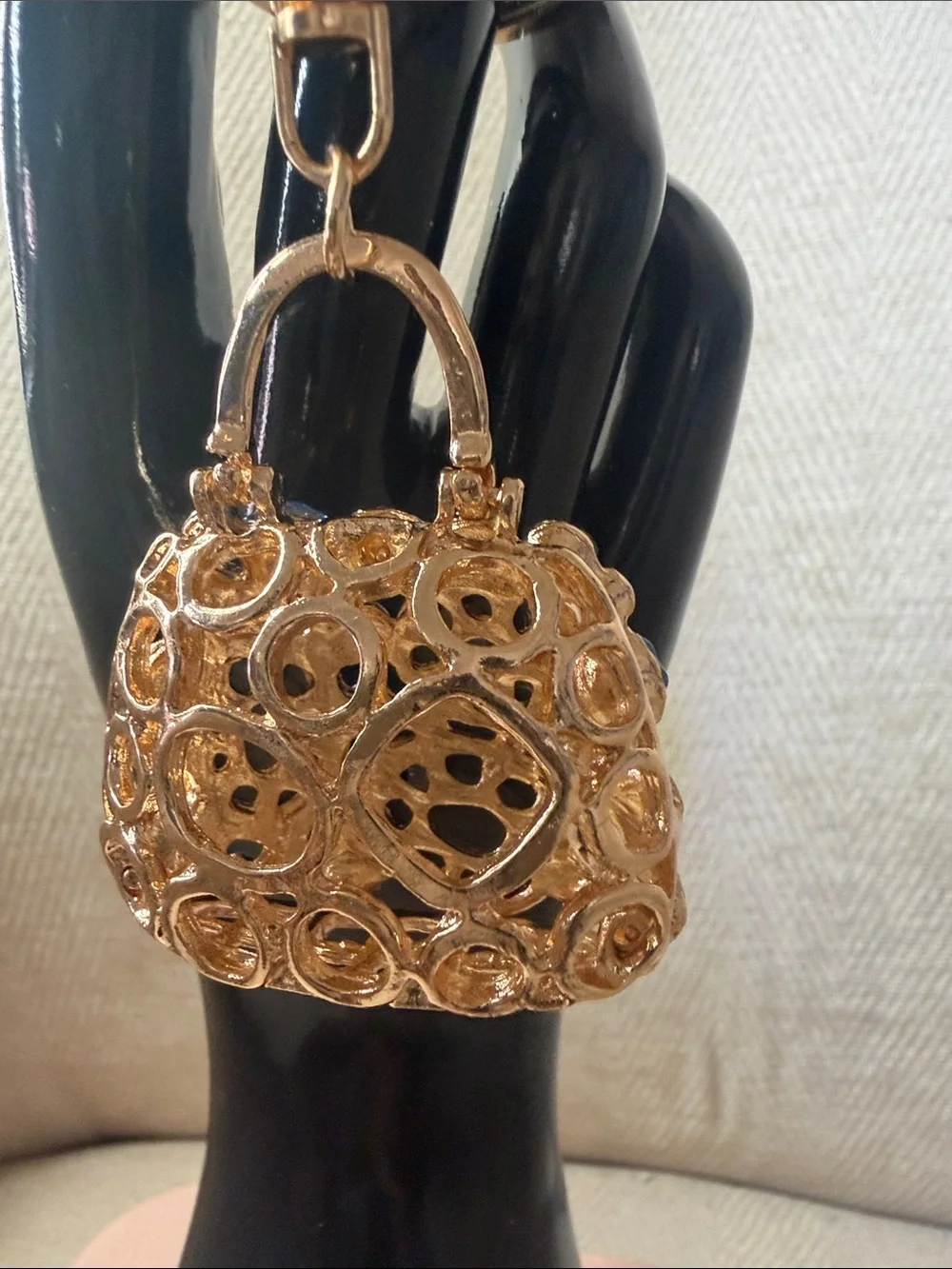 Gold-tone Jeweled Handbag Keychain with Blue & Teal Gems